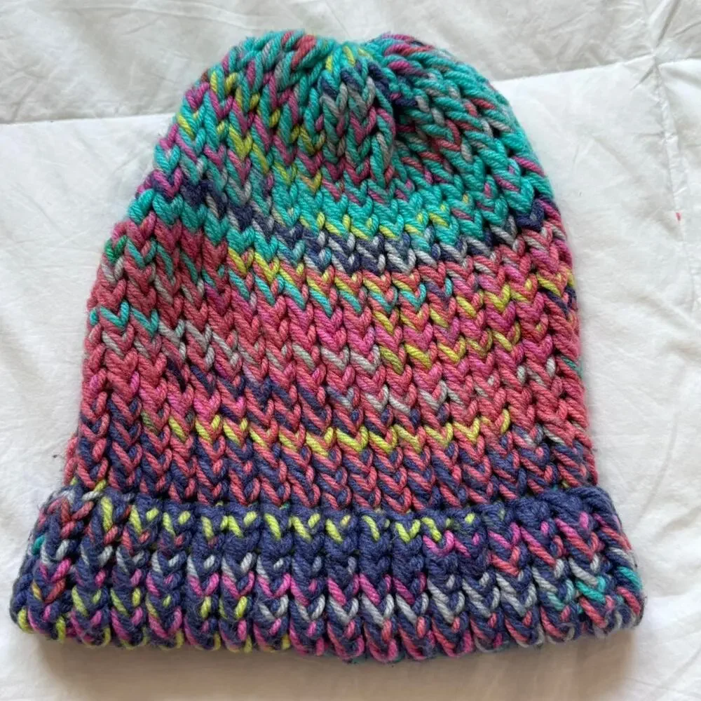 Multi colored knit beanie handmade